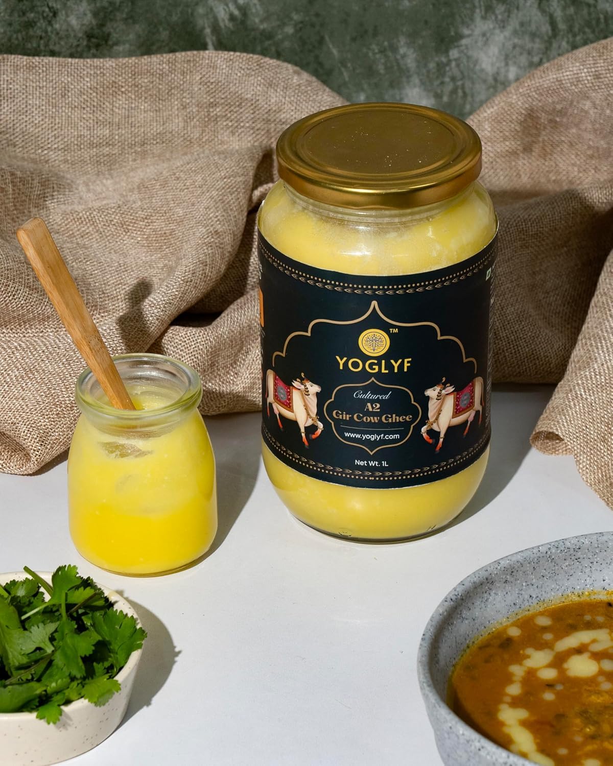 Natural Premium A2 Gir Cow Ghee By Yoglyf | High In Vitamins A, D & Healthy Desi Cow Ghee Good For Baking | (500ml) 16.9 Ounce | Jar Pack