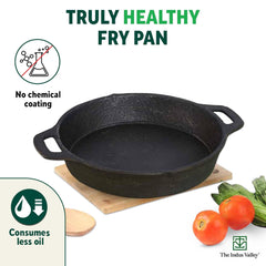 Pre-Seasoned Black Cast Iron Fry Pan Or Skillet With Double Handle - Medium 24.6 Cm, 9.7 Inch, 1.8 Liters, 2.6 Kg | Induction Friendly, Nonstick Fry Pan, 100% Pure & Toxin Free, No Chemical Coating