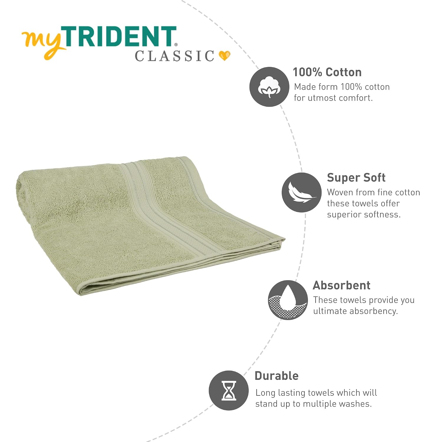 Mytrident Cotton Bath Towel 525 Gsm | For Men & Women Classic Towel 100% Cotton Bath Towel (Nature Green)