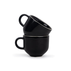 Ceramic Tea Cups Set Of 6 - Black Rim, 200ml Each, Tea Cup Set Of 6 | Premium Stoneware Tea Set With Glossy Finish - Ceramic Tea Cup | Small Cups For Tea - Microwave Safe & Dishwasher Safe