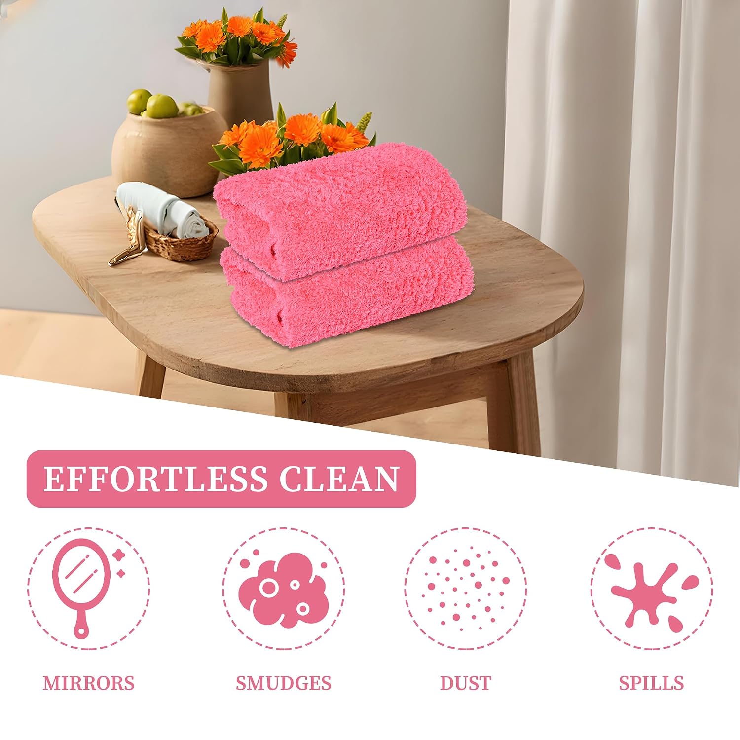 Kuber Industries Cleaning Towel 450 Gsm | Reusable & Water Absorbent Towels For Cleaning Glass, Kitchens & Bathrooms - Pack Of 3 (Pink)