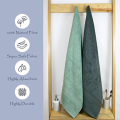 Rangoli 100% Cotton Fibre Bath Towel 1000 Gsm | Highly Durable & Super Absorbent Towel | Skin-Friendly & Quick Drying Luxury Towels (Green & Grey) - Pack Of 2