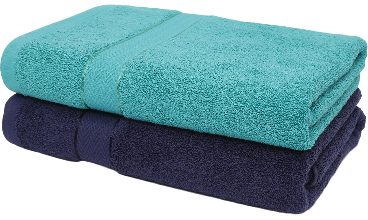 Cloth Fusion 100% Cotton Bath Towels 500 Gsm Large Size Set Of 2, Ultra Soft Bath Towel For Women & Men (Teal & Navy)