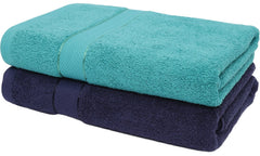 Cloth Fusion 100% Cotton Bath Towels 500 Gsm Large Size Set Of 2, Ultra Soft Bath Towel For Women & Men (Teal & Navy)