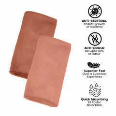 Housse Microfiber Hand Towel 800 Gsm | Premium Quality Towels Ultra Absorbent & Anti-Bacterial For Gym (Warm Beige & Rustic Chestnut) - Pack Of 4