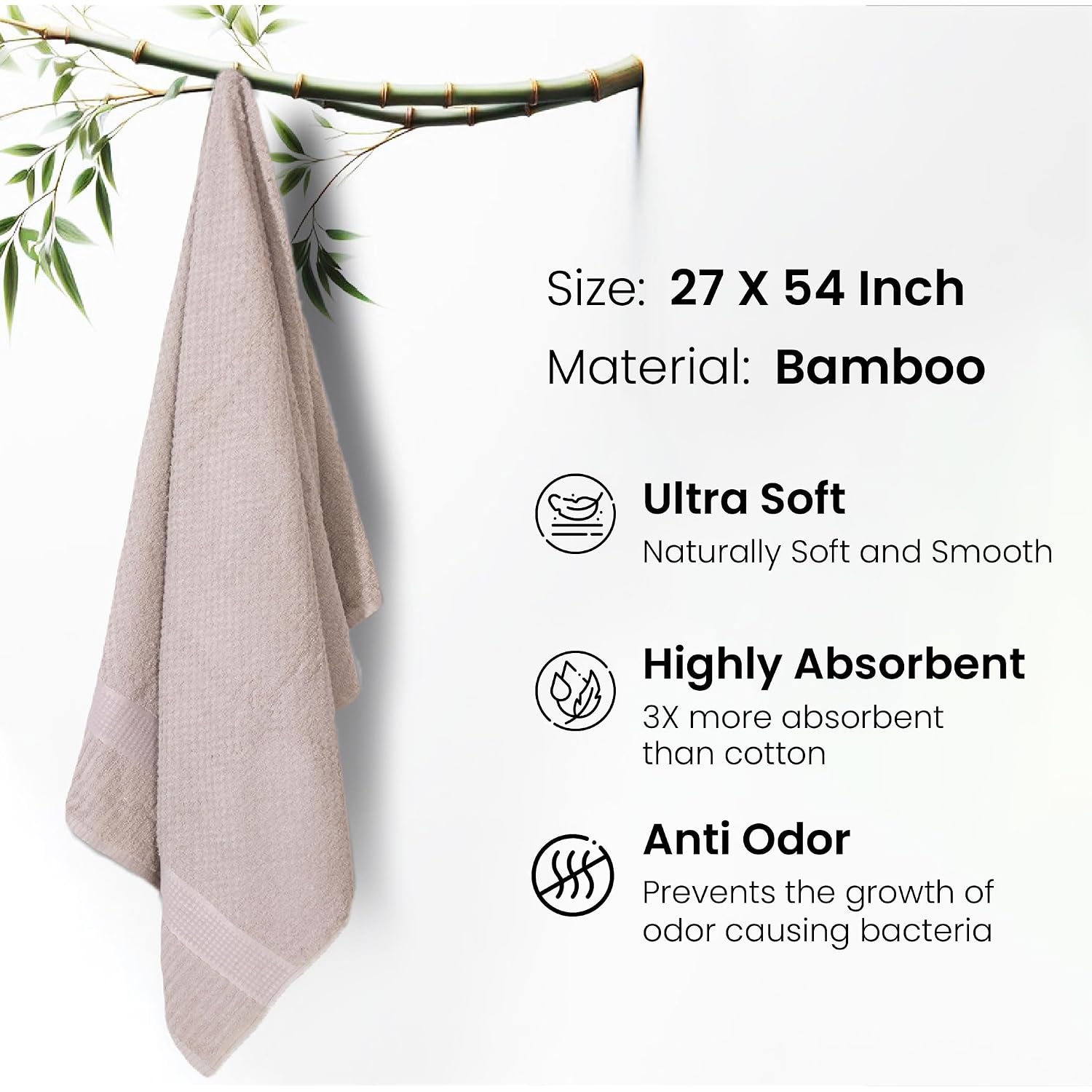Mush Bamboo Bath Towel | Popcorn Weave 450 Gsm Large Towel For Men & Women | 3x Softer & Absorbent Than Cottton