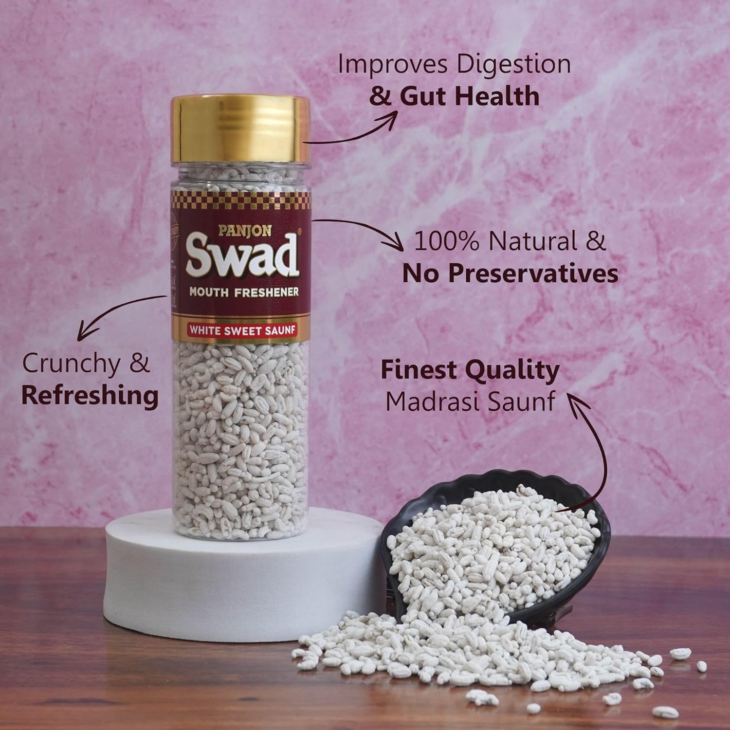 Panjon Swad Mukhwas White Sweet Saunf 240gm, (120gm *2 Bottle)