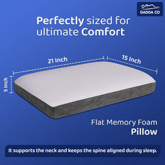 Orthopedic Flat Memory Foam Pillow For Sleeping, White Pillow - 21x15x5 Inch | Neck & Shoulder Pain Relief, Ergonomic Support With Removable Zipper White & Grey Jacquard Cover - 1 Piece