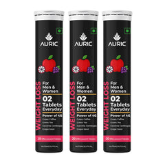 Auric Get Slim Effervescent, Power Of Green Coffee, Green Tea, Grape Seed & Garcinia Cambogia, For Men & Women | 20 Tablets 50gm 0.1lbs Each Pack Of 3