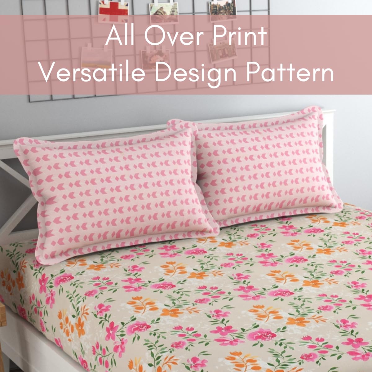 Bedsheet For Queen Size Bed With 2 Pillow Covers - 90 X 100 Inches, Multicolor | Soft, Breathable, Wrinkle Free & Fade Resistant