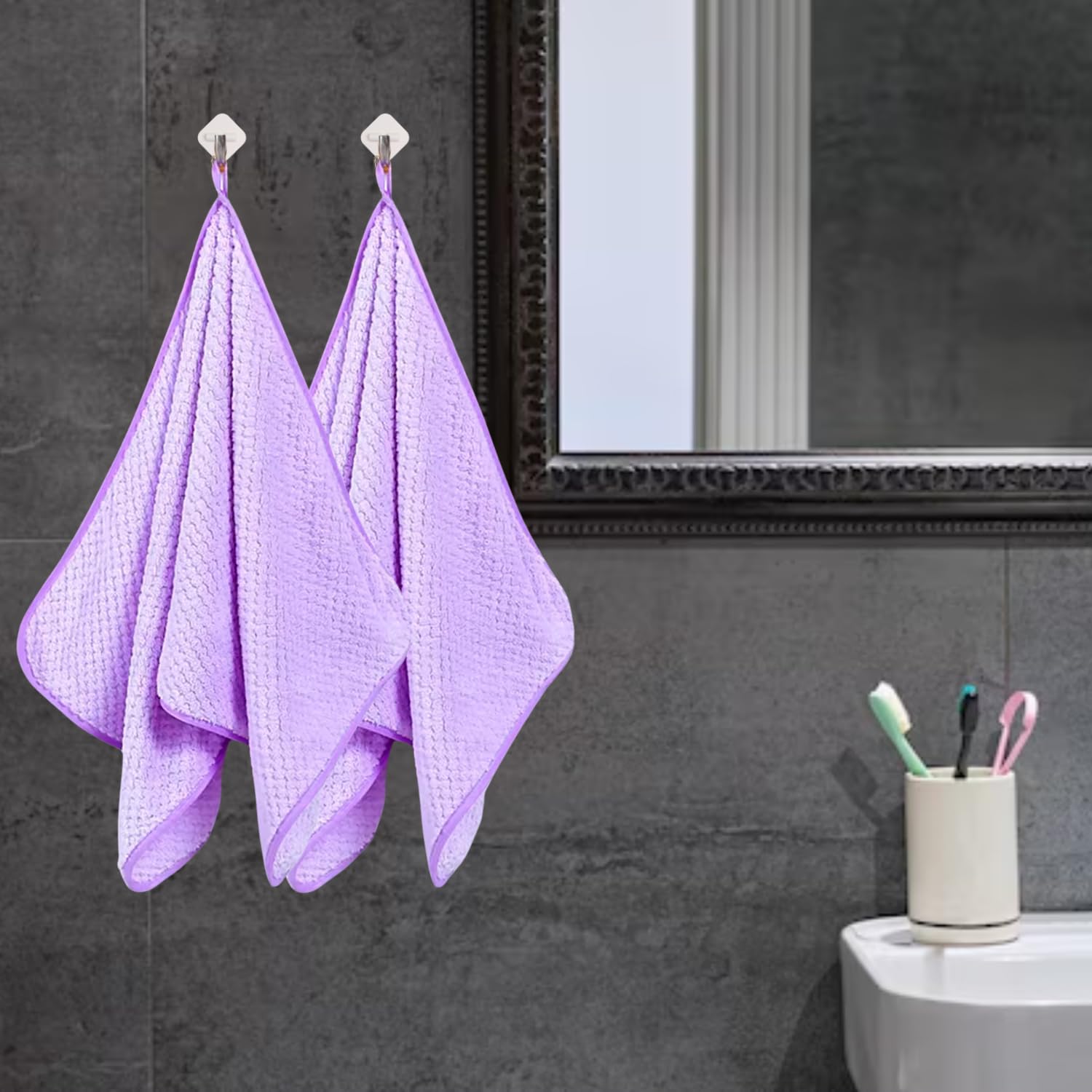 Linear Microfiber Hand & Face Towel Small Size 300 Gsm | Towel For Men, Women & Babies Ultra Soft Absorbent & Quick Dry Towels For Gym, Travel (Purple)- Pack Of 2