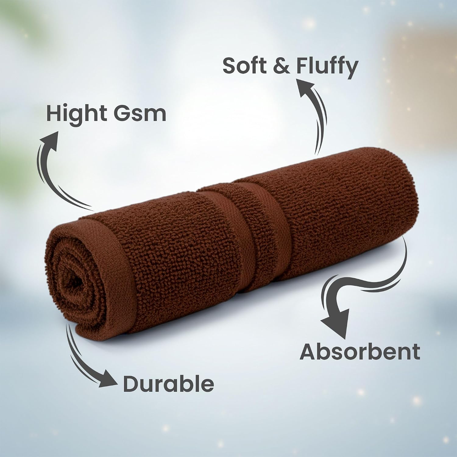 Zahya Terry Cotton Hand Towels 800 Gsm | Soft, & Absorbent Hand, Face, Gym & Travel Use (Brown) - Pack Of 4