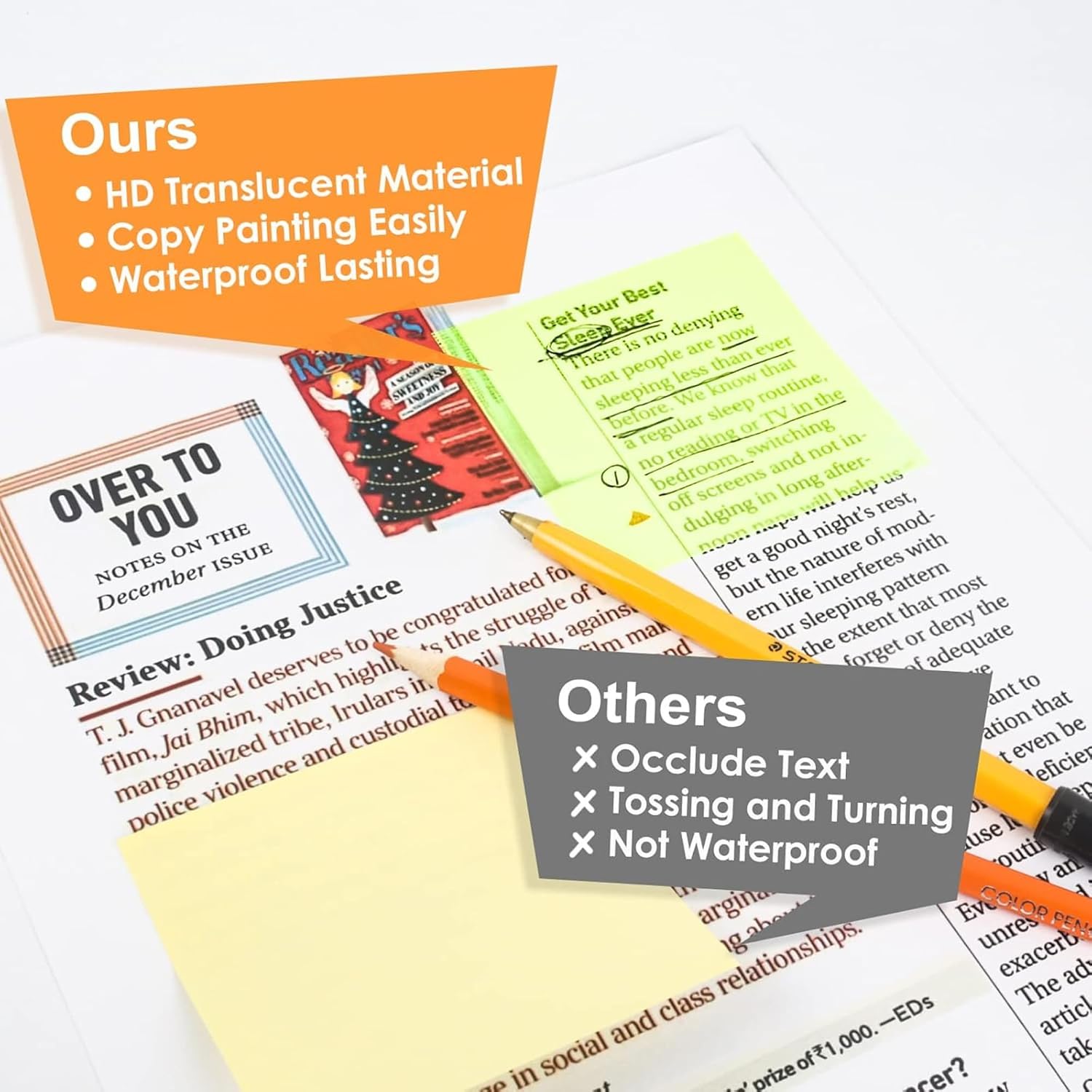 200 Sheets Transparent Multi Color Sticky Notes, Self-Stick Note - 3 X 3 Inch, Pack Of 4
