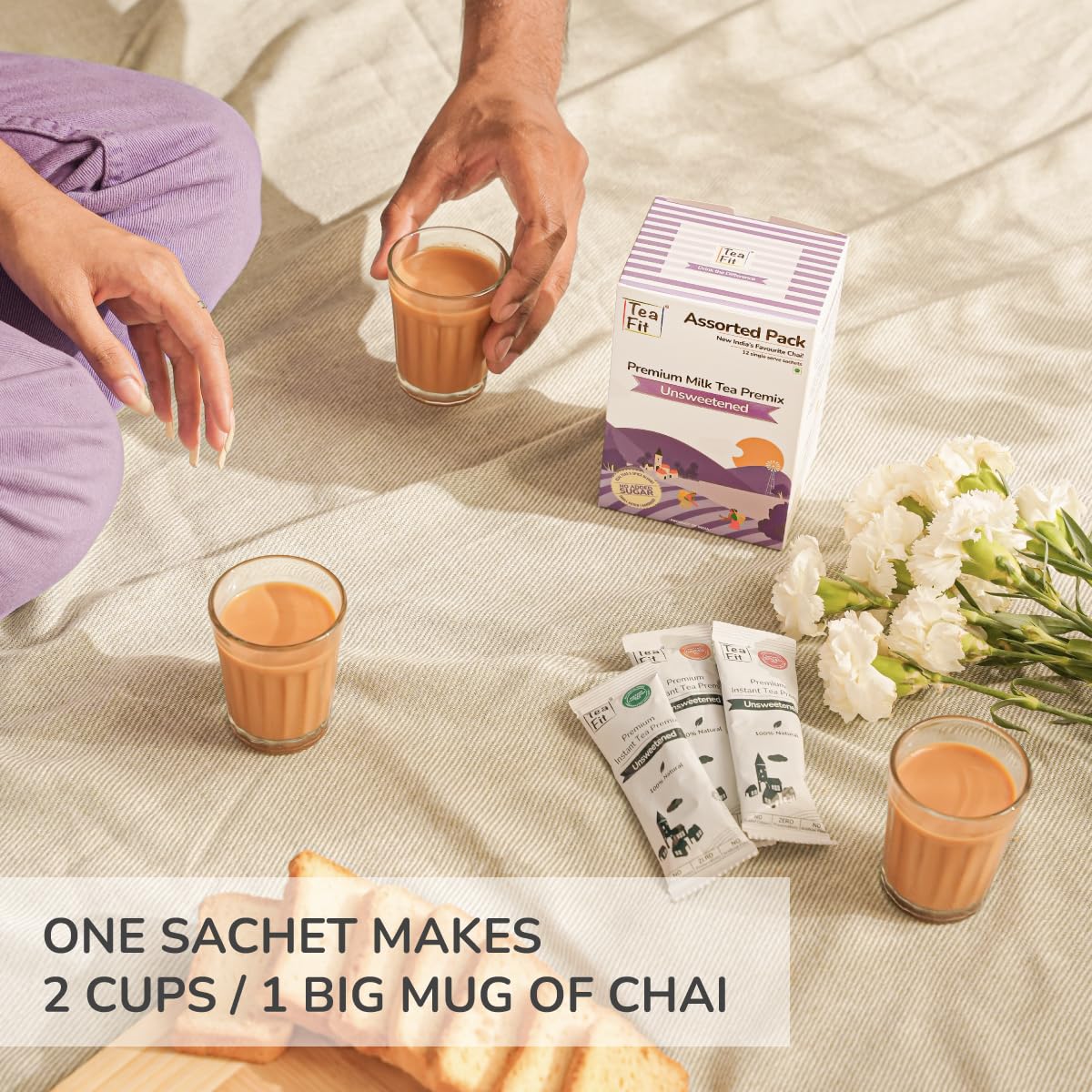 Teafit Premium Milk Tea Premix Assorted Tea - Pack Of 20 Sachets With Spoon | Made With Ginger Cardamom Masala Saffron Lemongrass - Just Add Water | No Sweeteners, Gluten Free