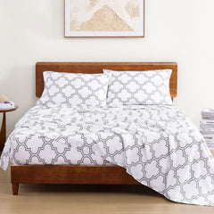 100% Organic Cotton Bedsheet For Double Bed With 2 Pillow Covers | 90 X 100 Inches, White & Grey | Soft & Comfortable Fabric, Machine Washable