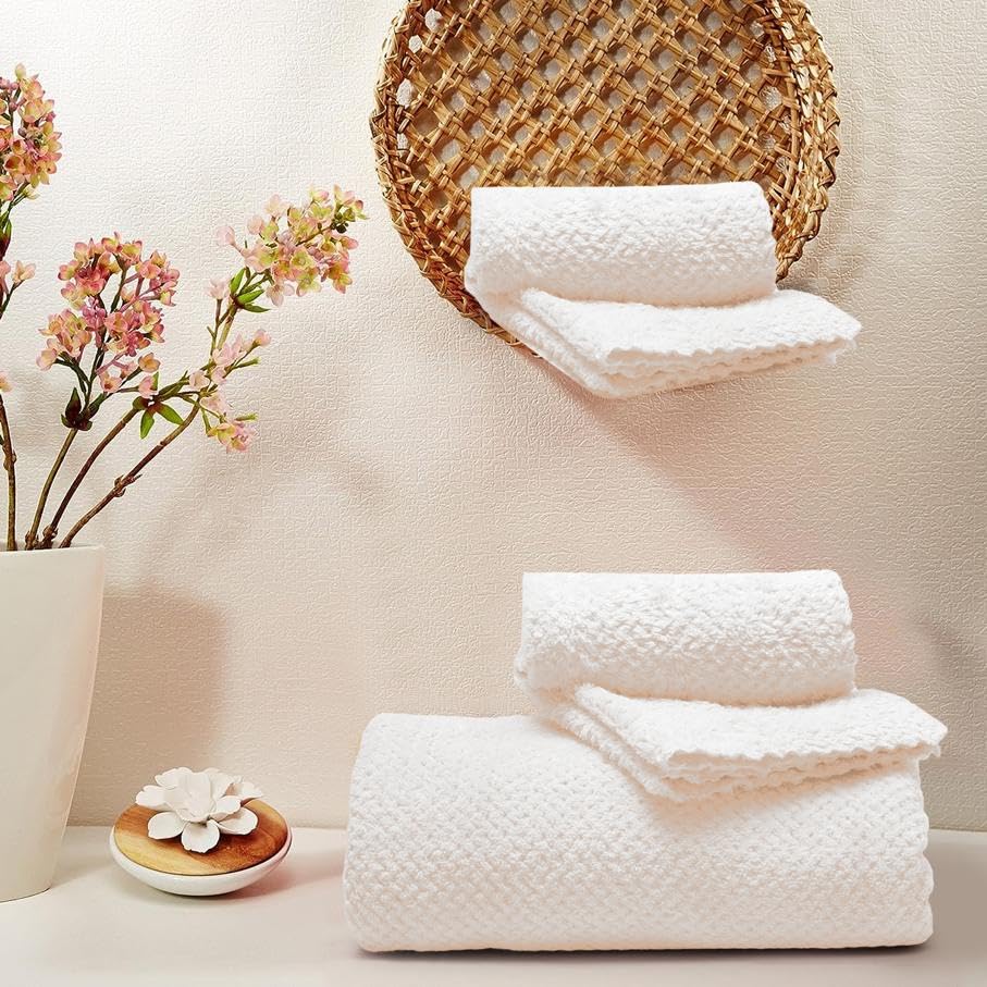 Homecloud Ultra Soft Bath & Face Towel Set 300 Gsm | 3x Softer Than Cotton Towels | Highly Absorbent & Ultra Fast Dry | Set Of 2 (Dots Cream)