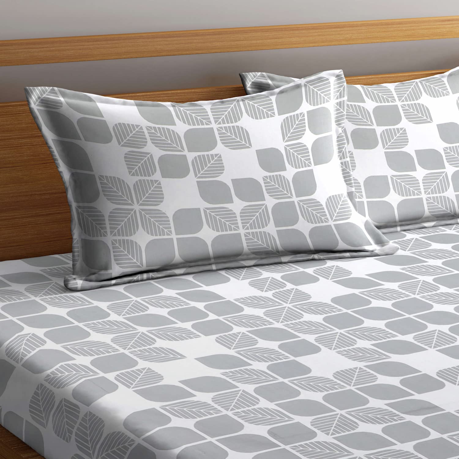 Double Bedsheet For King Size With 2 Pillow Covers - 102 X 108 Inches, White & Grey | Soft, Breathable & Skin-Friendly Bedding For Daily Use