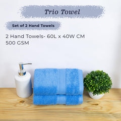 Rangoli 100% Cotton Fibre 2 Hand Towel 500 Gsm | Highly Durable & Super Absorbent Towel | Skin-Friendly & Quick Drying Luxury Towels (Sky Blue)