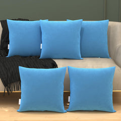 Microfiber Square Soft Pillow Cushion For Sofa & Bed, Sky Blue - 16 X 16 Inch | Fluffy For Comfort & Back Support | Breathable, Washable | Premium Velvet Outer Cover With Zip - Pack Of 5