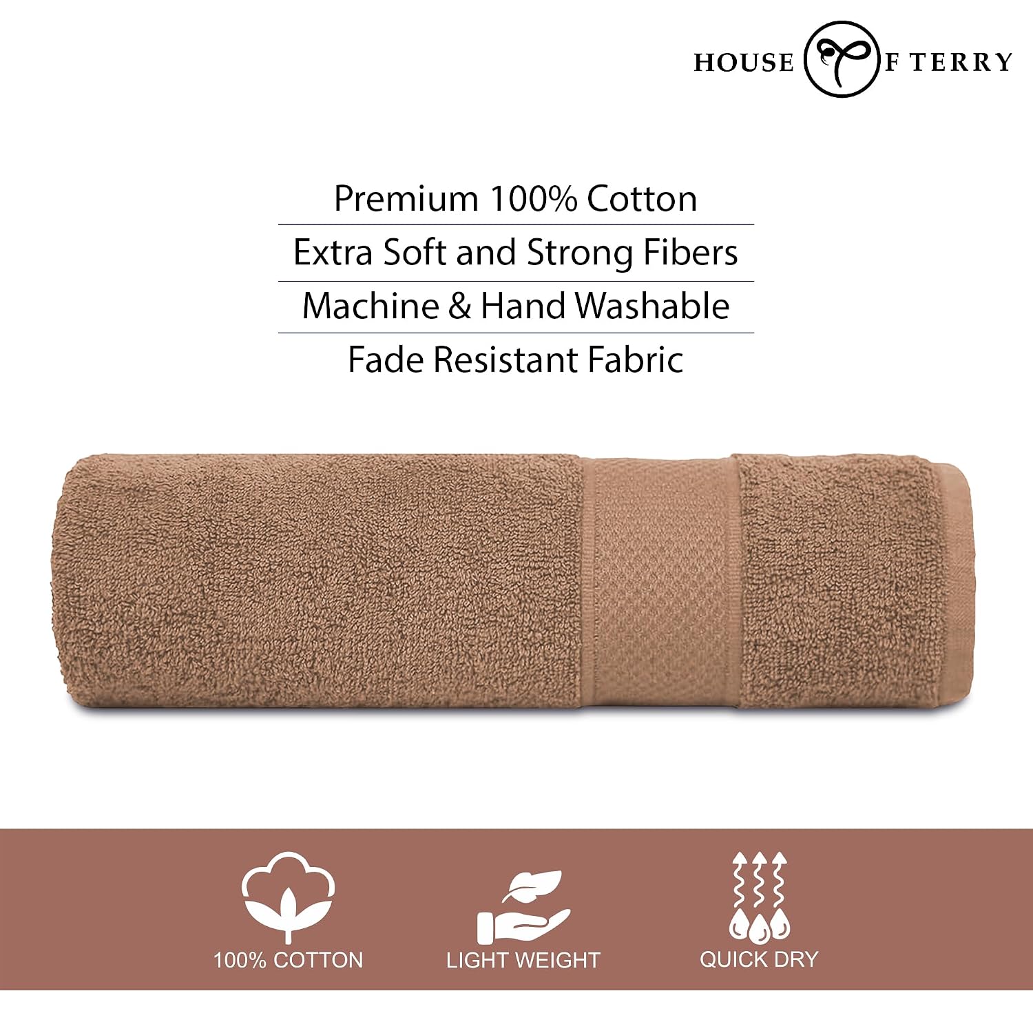 House Of Terry 100% Cotton Bath Towel 450 Gsm | Quick Dry, Soft & Absorbent, Fade-Resistant, Skin-Friendly For Men & Women Towel (Brick)