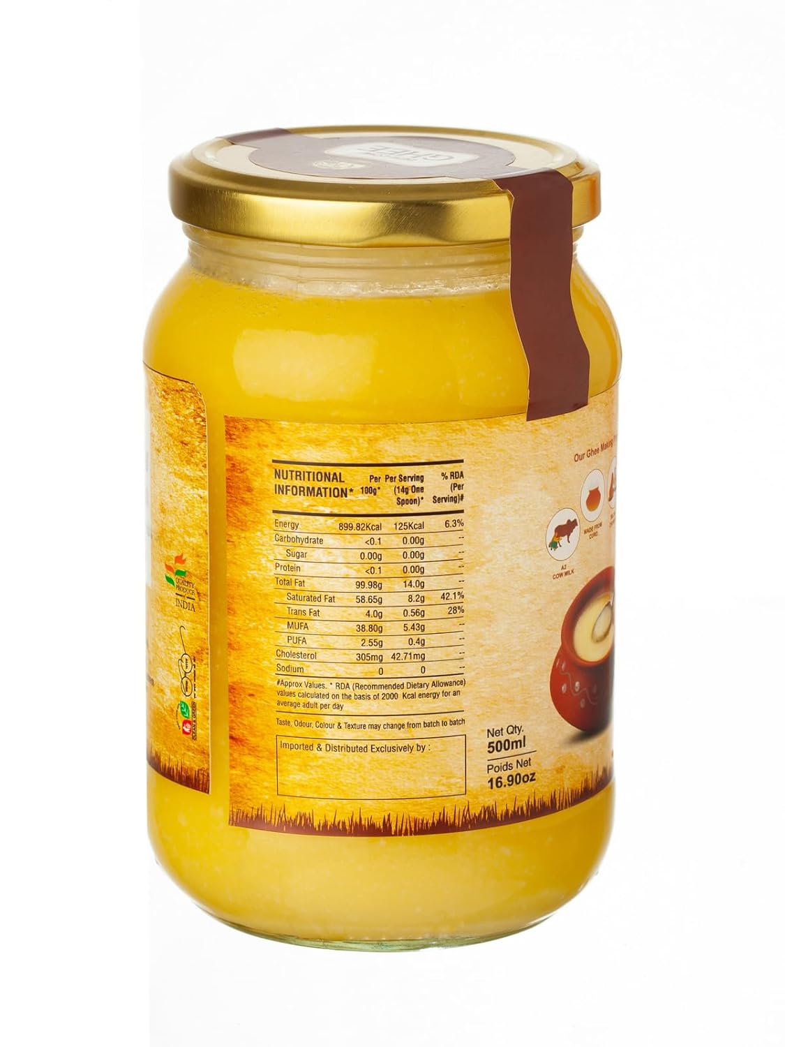 Premium Desi Cow Bilona Ghee By Desi Naturals | Traditional Authentic Bilona Desi Cow Ghee Good For Nurturing Body & Mind | (500ml) 16.9 Ounce | Jar Pack