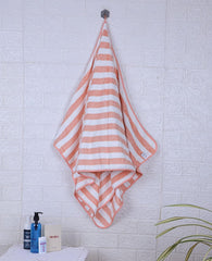Mjn Microfiber Bath Towels Strip 310 Gsm | Extra Soft Plush & Quick Dry High Absorbency Large Size Towels For Bathing (Orange Line)