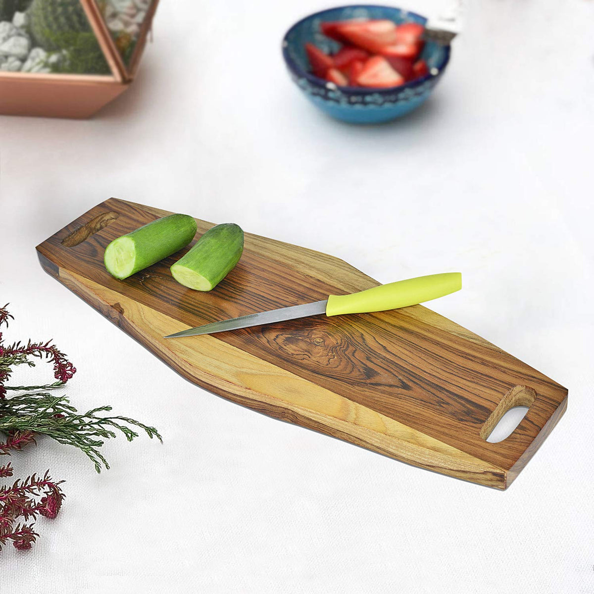 Brown Hexagonal Teak Wood Chopping Board | Cheese & Bread Board - Cheese Platter Board | Cutting Board - Wooden Platter