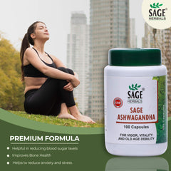 Sage Herbals Ashwagandha Capsules For Men, Immunity Booster, Improves Bone Health, Increase Muscle Strength | 100 Capsules 150gm 0.3lbs