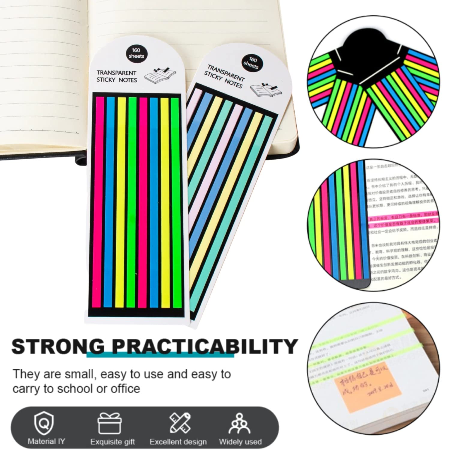 Transparent Long Page Neon Highlighter Strips Sticky Index Tabs Multicolor 160 Sheets - Pack Of 1