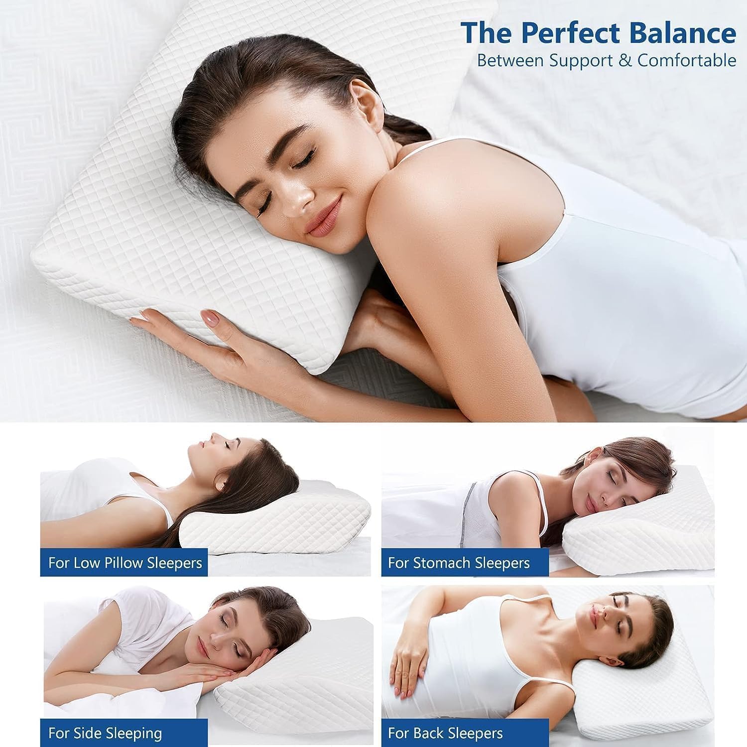 Memory Foam Pillow, Ergonomic Cervical Pillow, Neck Support, Sado Sky-Blue & White | Contour Cervical Orthopedic Supports Neck Pain & Shoulder Pain For Sleeping, Pillow For Side Back