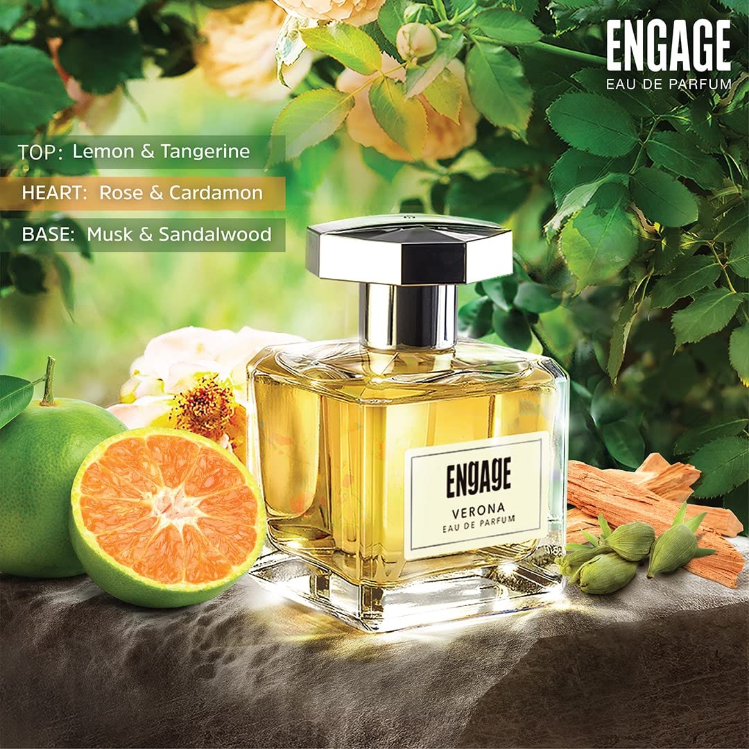 Engage Verona Eau De Parfum For Women , Long Lasting Perfume , Citrus & Fruity Fragrance , For Everyday Use , Gifts For Women , Free Tester With Pack