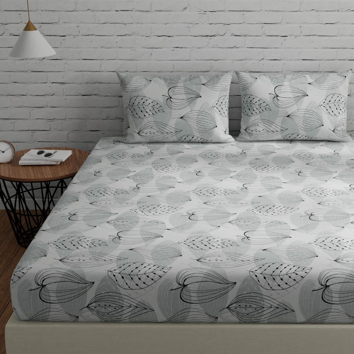 Cotton Bedsheet For King Size With 2 Pillow Covers - 108 X 108 Inches, Grey & Black | Soft & Comfortable Feel To Your Skin