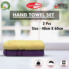 Sassoon Melrose 100% Cotton Hand Towel 400 Gsm | Highly Absorbent, Soft Material Perfect For Daily Use (Assorted) -2 Piece