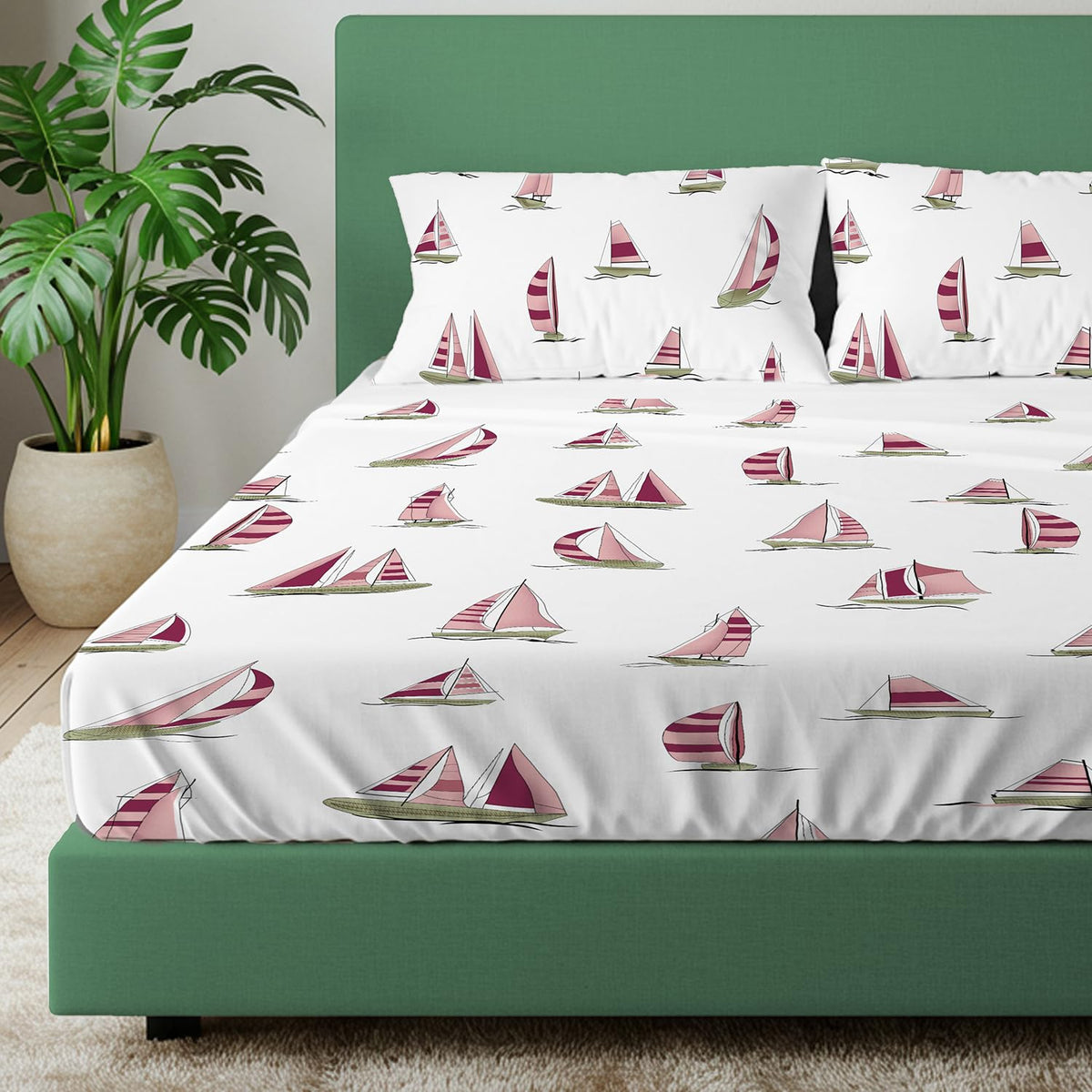 King Size Cotton Double Bedsheet - 108 X 108 Inches, White & Maroon | 100% Cotton Comfort Collection | Ideal For Guest House, Hotel, Home