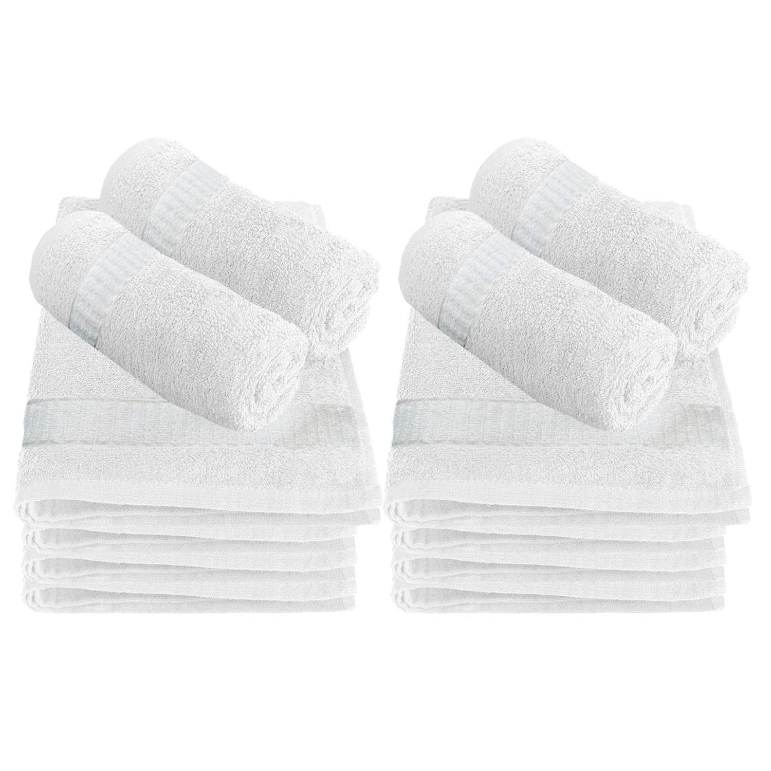 Kuber Industries Cotton Face Towel 400 Gsm Large Size | Multiuses Dot Printed Soft Cotton Face Towel (White)- Pack Of 12