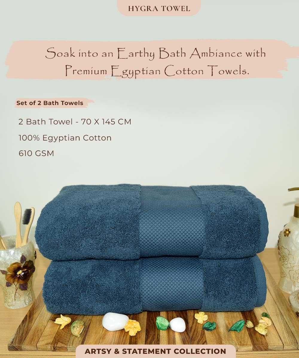 Rangoli Soft Absorbent Durable Towels Earthly Egyption Cotton Plush Luxurious Large Size Bath Towel 1000 Gsm (Teal)- Pack Of 2