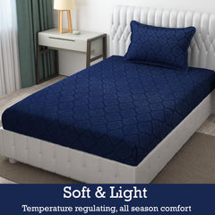Soft Microfiber Single Bedsheet With 1 Pillow Covers - 60 X 90 Inches | Navy Blue, Damas Design | Wrinkle Free Design & Easy To Wash | Refreshing Your Bedroom Look