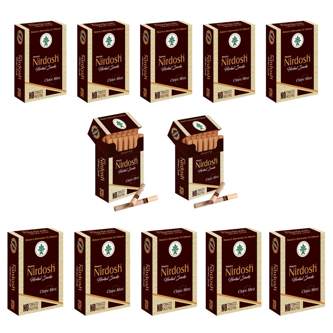 Herbal Cigarette Rolled In 100% Organic Natural Paper & Made With Herbal Ingredients - Pack Of 12X 20 Cigarettes | Clove Mint Flavored Tobacco Free & Nicotine Free Herbal Smoke