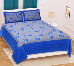 Cotton Double Bedsheet For King Size With 2 Pillow Covers - 90 X 100 Inches, Rama Blue | Super Soft Breathable & Wrinkle Free