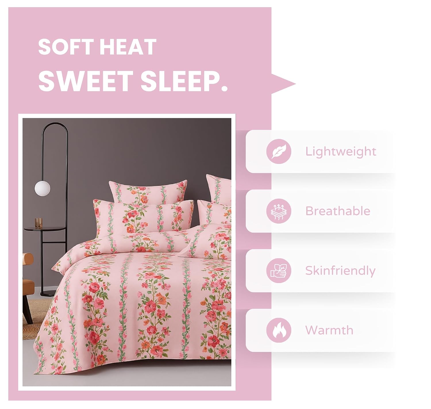Cotton Double Bedsheets King Size With 2 Pillow Covers | Size 78 X 72+10 Inches, Light Pink-All Around Elastic Fitted Design Bedsheet