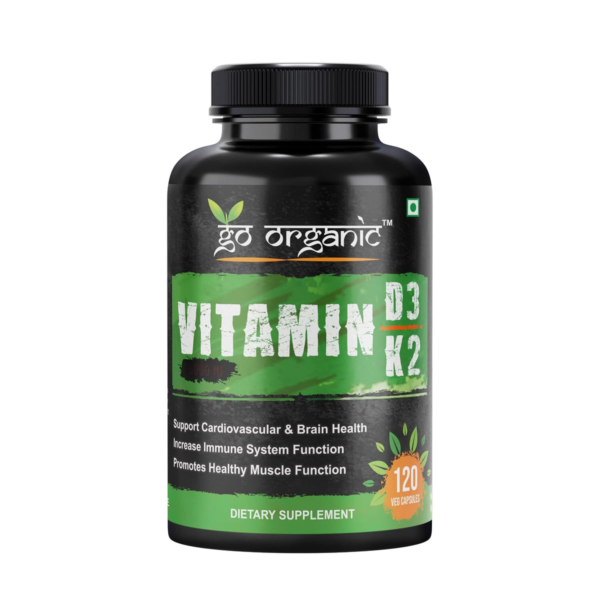 Go Organic Plant Based Organic | Vitamin D3 + K2 Capsules, Vitamin K2-7 To Support Bone & Heart Health In Men & Women | 120 Veg Capsules , 200gm 0.4lbs