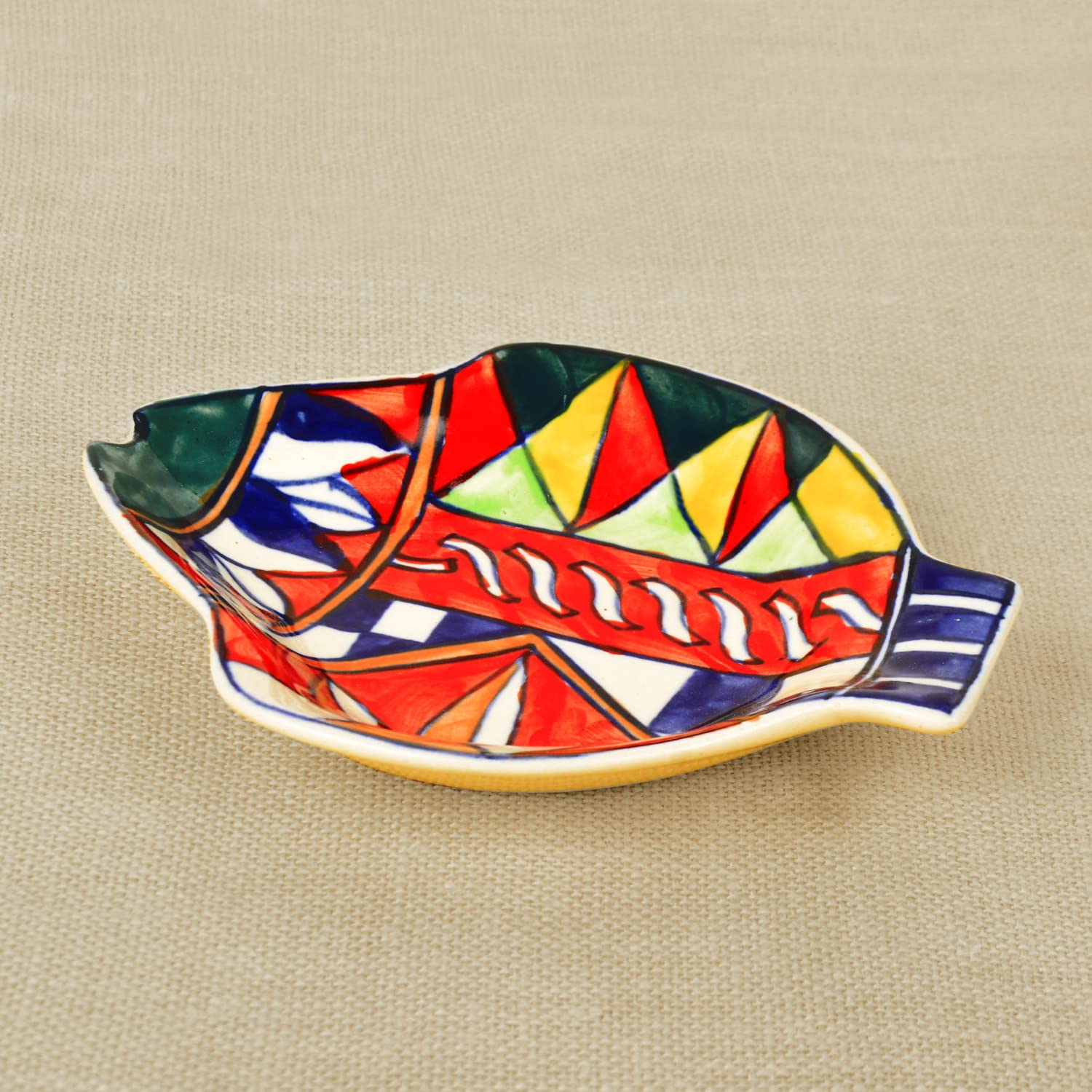 Premium Hand Painted Ceramic Fish Cut Snacks Serving Plates Set Of 1 - Multicolor, L X B – 18 Cm X 15 Cm | Starter Serving Platter Set - Dry Fruits Serving Plates