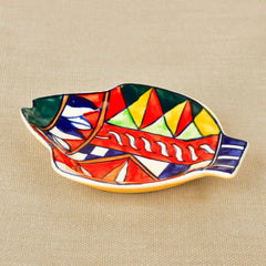 Premium Hand Painted Ceramic Fish Cut Snacks Serving Plates Set Of 1 - Multicolor, L X B – 18 Cm X 15 Cm | Starter Serving Platter Set - Dry Fruits Serving Plates