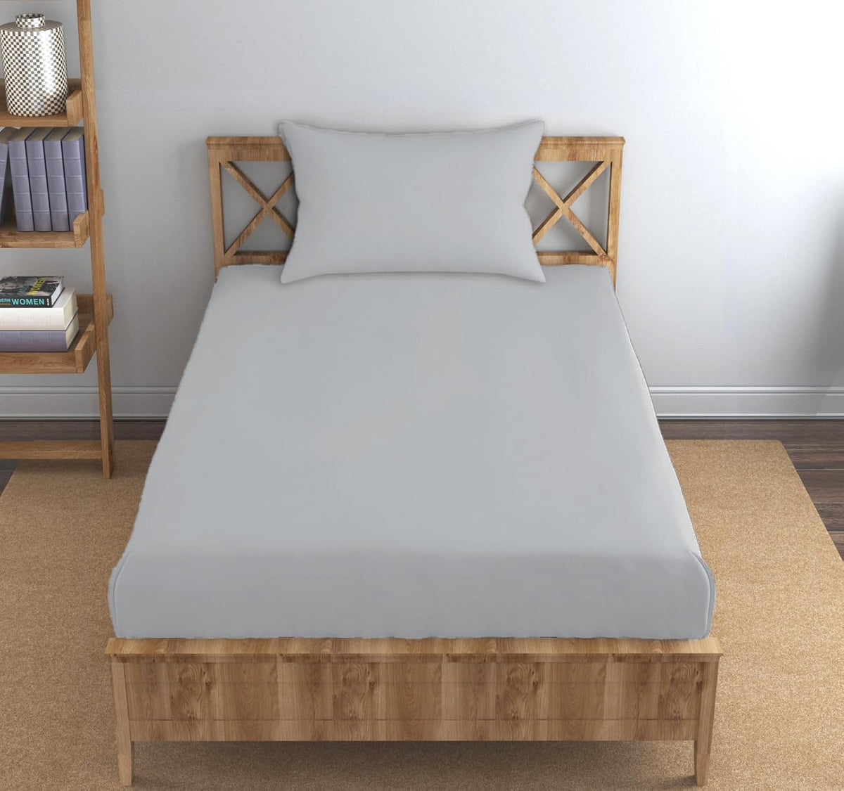 Single Flat Bedsheet With 1 Pillow Cover (54 X 90 Inches) Silver Grey | Durable & Long Lasting Wrinkle Resistant Fabric - All Season Comfort | 300 Thread Count