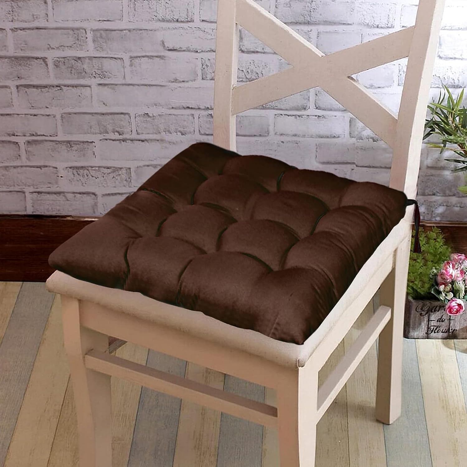 Chair Cushion Pad, Soft & Comfortable Sitting, Chair Pad - Brown Color | Microfiber Square Chair Pad With Ties | Chair Seat Cushion For Office & Home, Floor Pillow, Washable - Pack Of 2