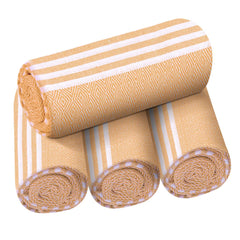 Destin Home Turkish Peshtemal Beach Towels 1.5 Kg | Cotton Soft, Lightweight, Quick-Drying & Absorbent For Beach Pool Spa Picnic Travel (Yellow)- Set Of 4