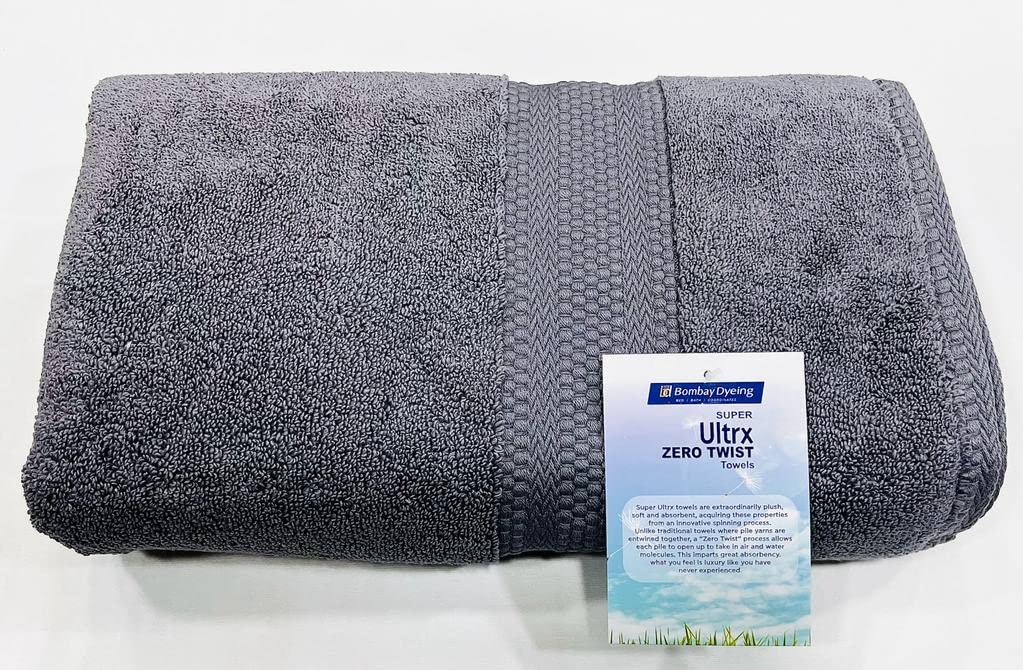 Bombay Dyeing Ultrx 100% Cotton Large Size Premium Bath Towel 650 Gsm - Grey