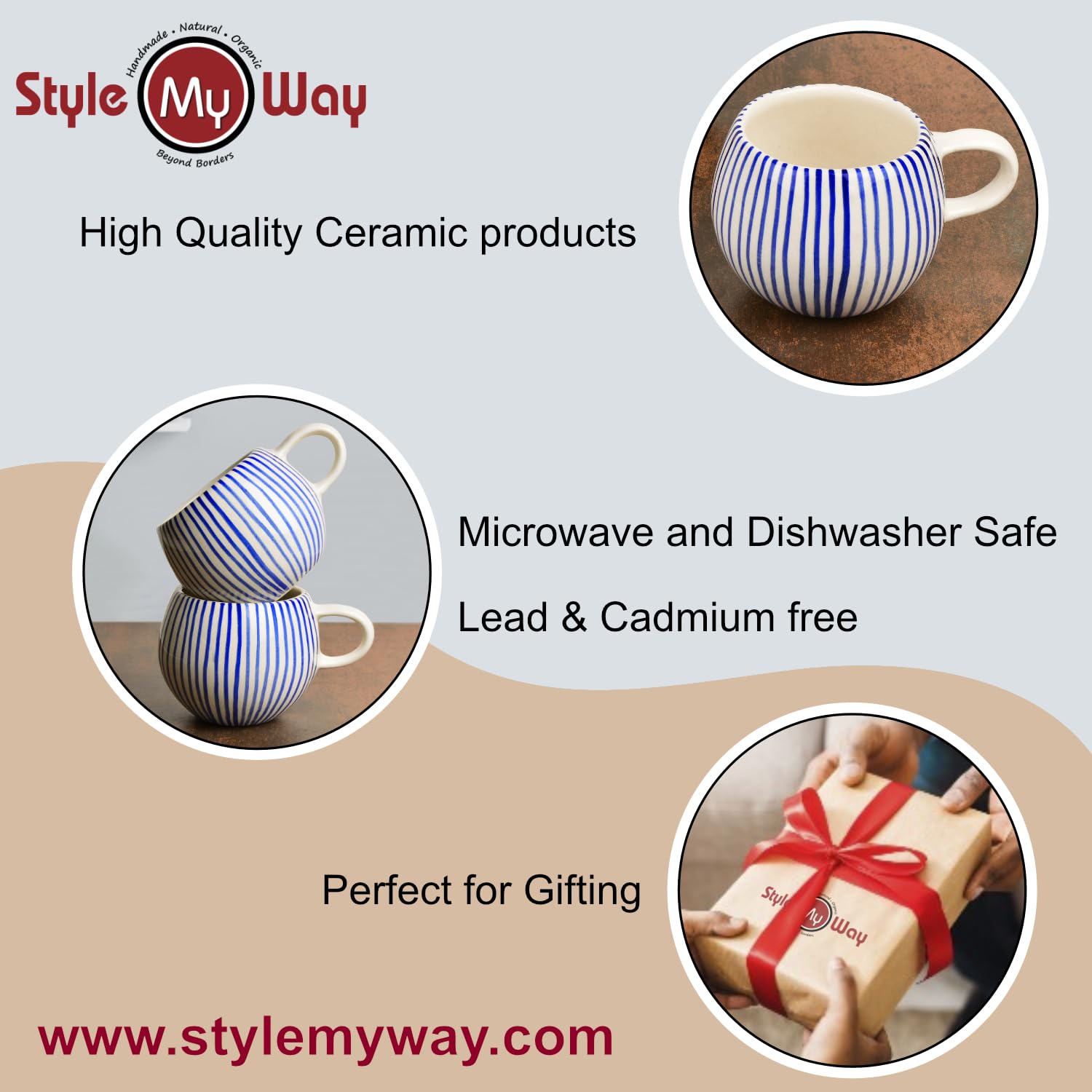 Handmade Ceramic Jumbo Coffee Mugs Set Of 2 - 400ml, Blue | Milk Mugs - Large Big Size Microwave Safe Tea Cups