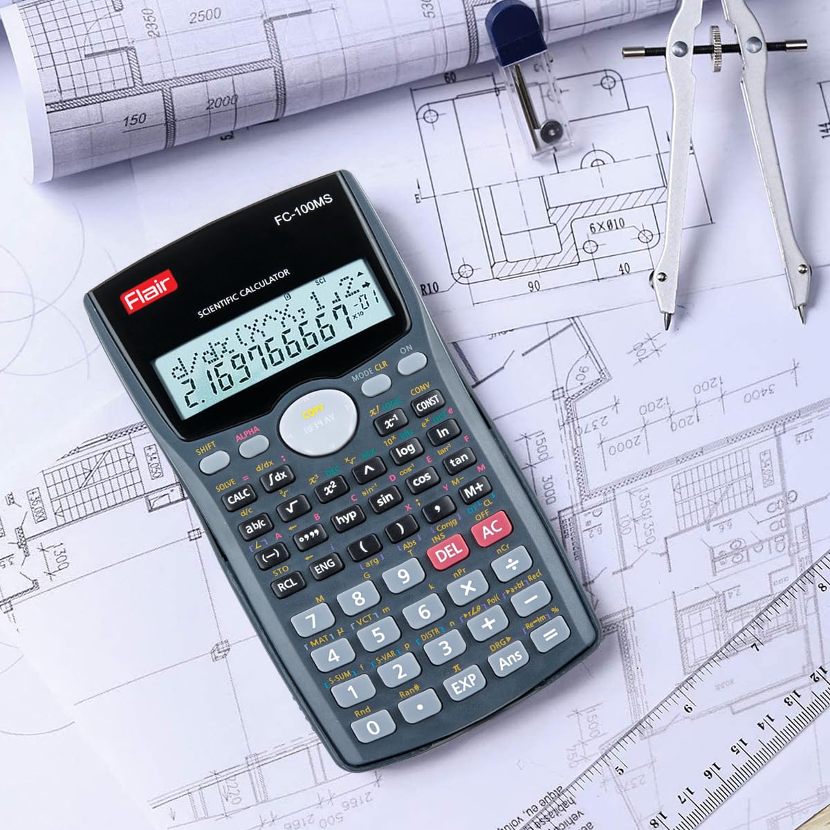 Flair FC-100MS Desktop Series Scientific Calculator | 300 Functions With 40 Scientific Calculations | Two Line Display | 10 + 2 Digits Calculator | For Student & Financial Work | Black