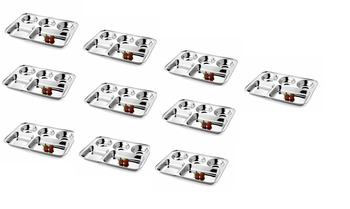 Silver Stainless Steel Sandwich Tray Set, 5 Pieces, Microwave Safe | Set Of 5 Individual Trays In 1 - Pack Of 10, Rectangular Shape